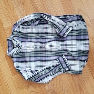 Crewcuts Sz 4/5 plaid black/white/purple/pink/green, collared button down shirt